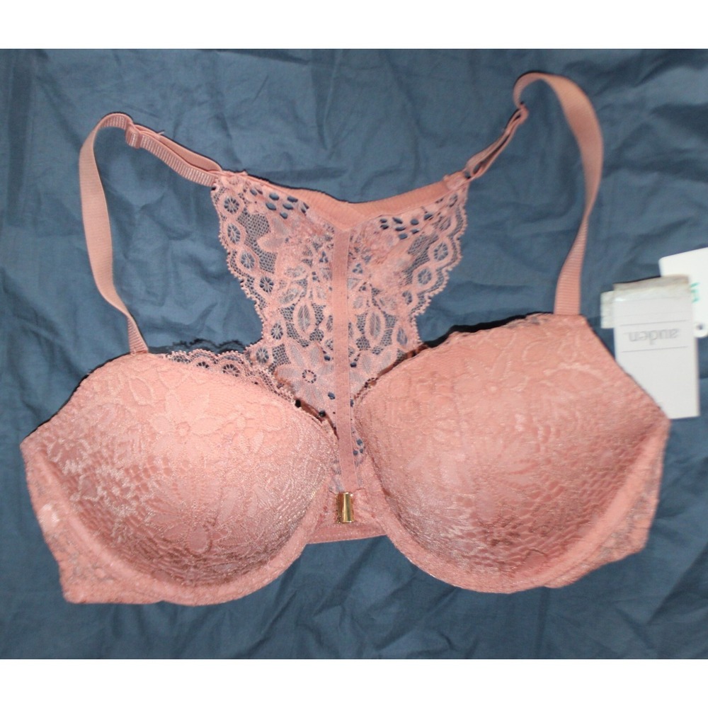 *NWT* Womens Auden 34C Pink Lacey Demi Racerback Underwire Bra